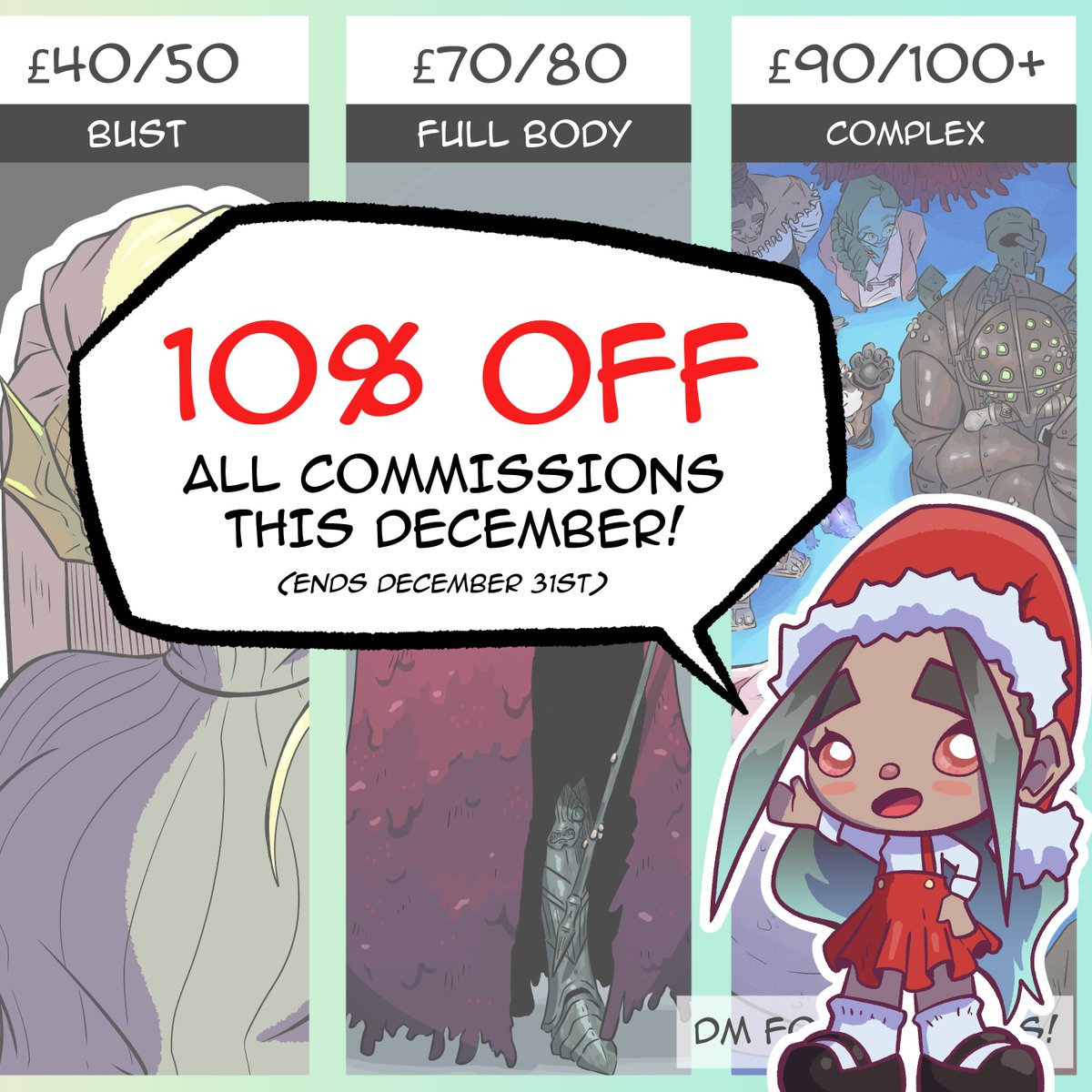 Poshmop53's tweet photo. Im doing 10% off all commissions this December! Full price sheet below. Pop me a dm if you're interested in some art this Christmas season 🎄🎨
#commissions #commissionsopen https://t.co/lyBL8ZlwQc