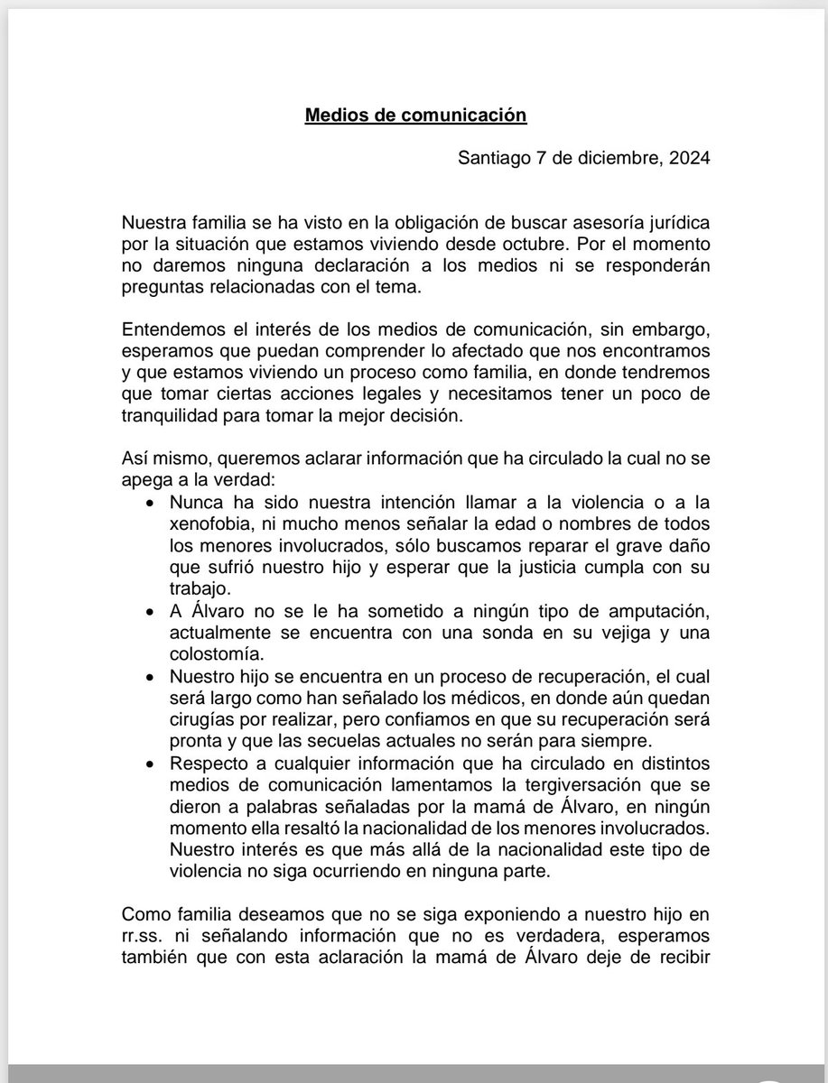 NotMarcelGranie's tweet photo. La familia del niño ha sacado un comunicado donde señala que a éste no se le han amputado partes del cuerpo (estaban diciendo que le amputaron un testículo) y dónde aclaran que la mamá EN NINGÚN MOMENTO resaltó la nacionalidad de los presuntos bullies. https://t.co/7oWVcndneb