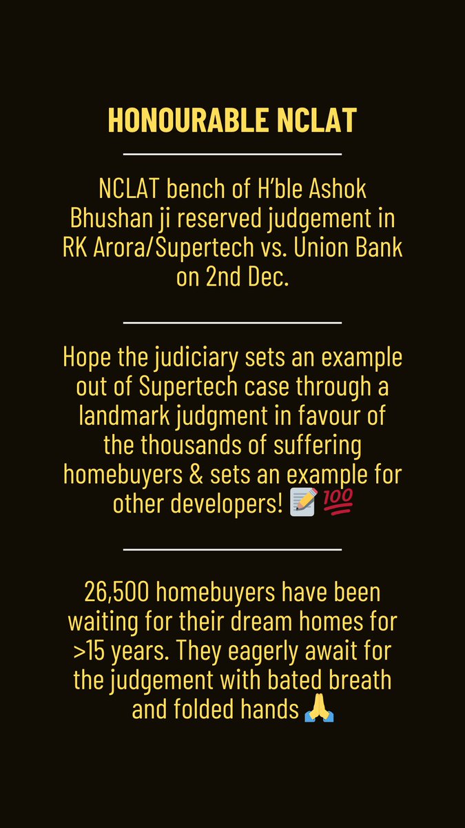 26,500 homebuyers have been waiting for their dream homes for >15 years. They eagerly await for the judgement with bated breath and folded hands 🙏