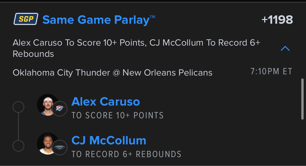 ChasingUnits1's tweet photo. Playing lightly today. Here is a very doable lotto for today:

Caruso has beat his line 83% of the time. In those games versus NOP, he’s scored at least 10 in all of his away games

CJ McCollum has his this line 86% of the time against OKC when playing at home https://t.co/85oosncA8v
