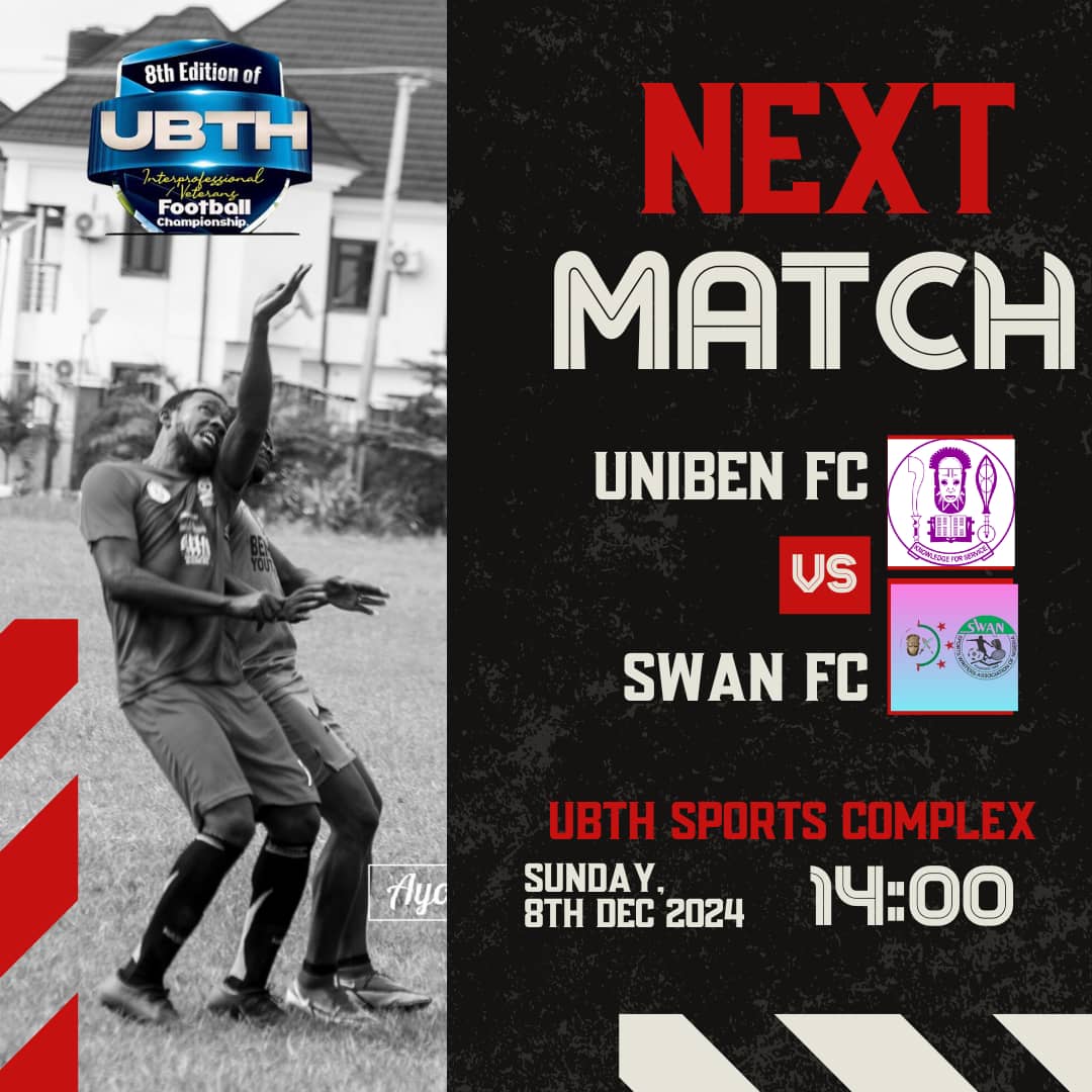 Tomorrow, we take on the <a href="/uniben/">University of Benin</a> FC in our Match Day 1 of the 8th UBTH Interprofessional/Veterans Football Championship. 

It promises to be 🔥🔥🔥

#EdoSWAN