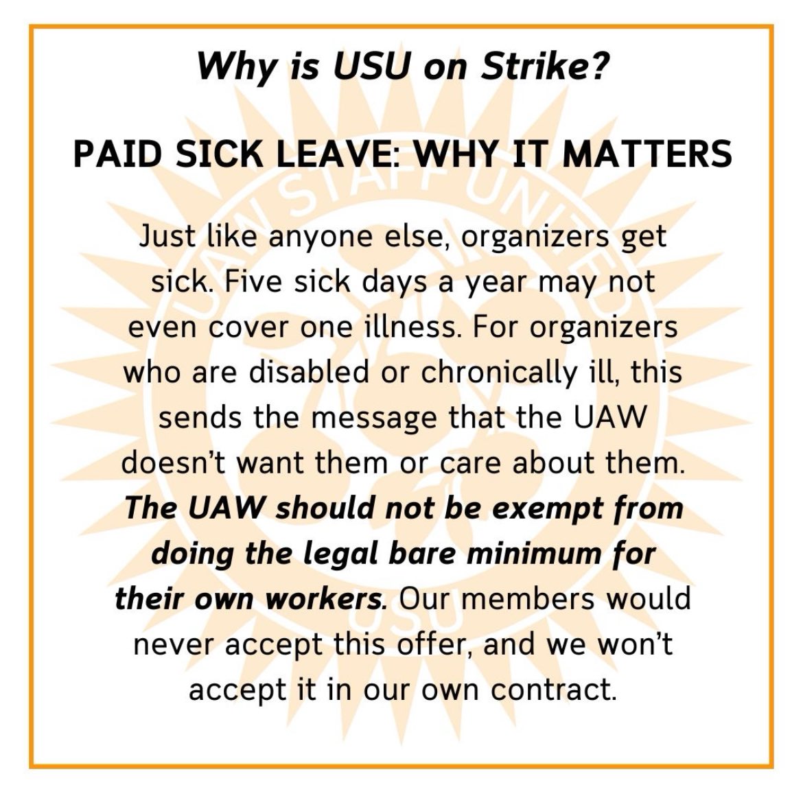 Wondering what our main issues are? Here’s one: sick leave!

✊Remember to check out the links in our bio for ways to support us! And stay tuned for more posts about what we are fighting to achieve 🫶