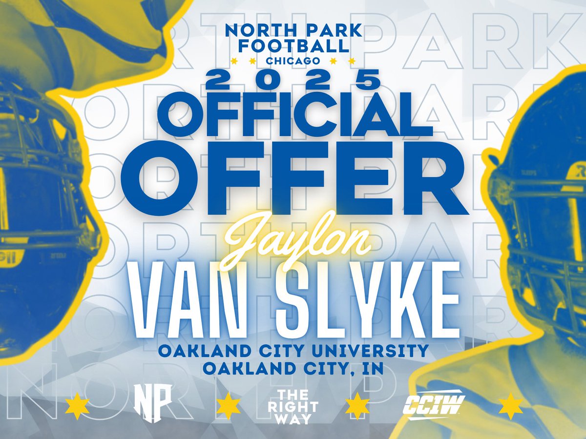Jaylon Van Slyke (@jaylon_van) on Twitter photo After an amazing conversation and visit with the <a href="/NPUFootball/">North Park Football</a> staff, I am blessed to receive an offer.
#TheRightWay After an amazing conversation and visit with the <a href="/NPUFootball/">North Park Football</a> staff, I am blessed to receive an offer.
#TheRightWay