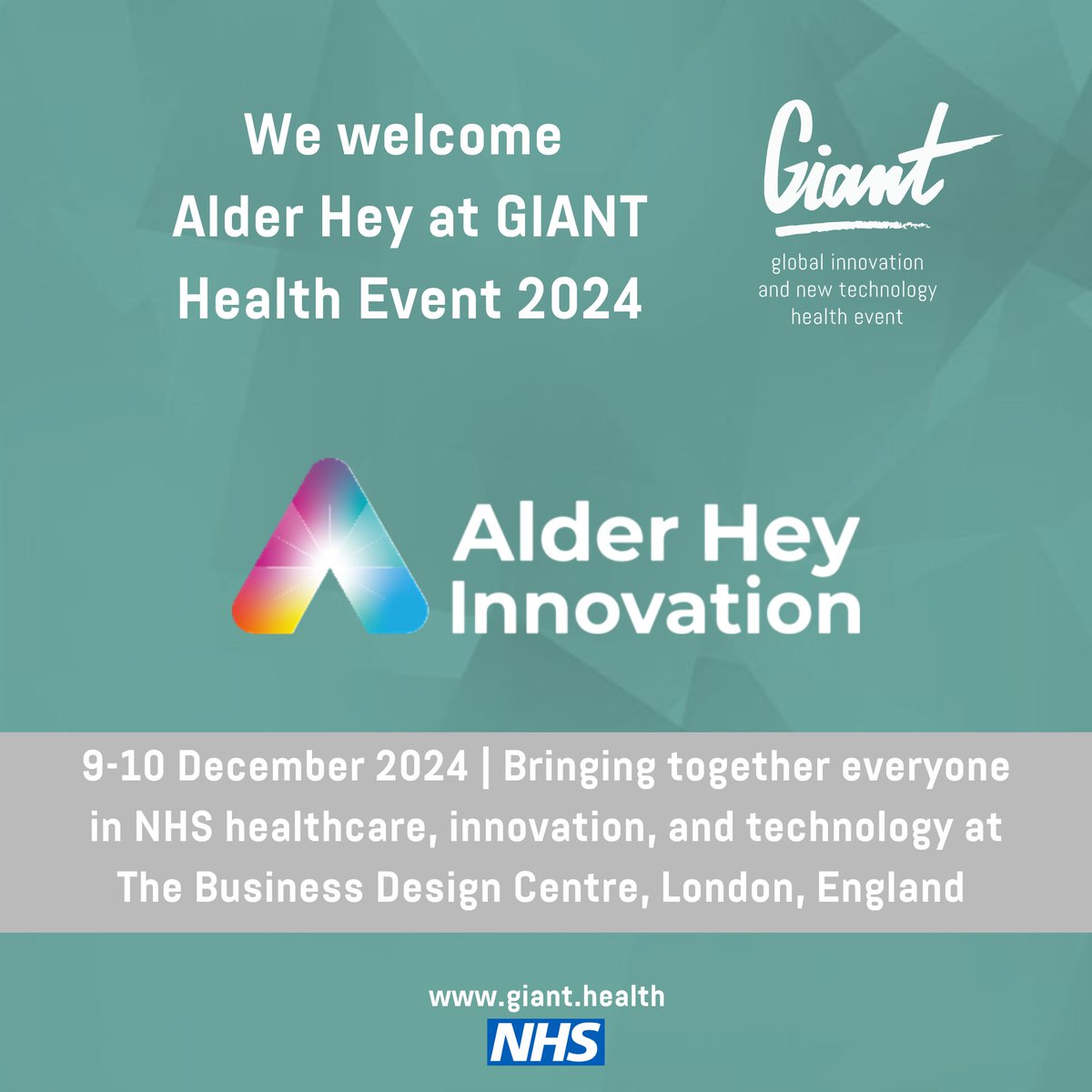 GIANT Health Event (@giant_health) on Twitter photo GIANT Health is proud to announce our exhibitor and sponsor <a href="/AlderHeyInnov/">Alder Hey Innovation</a> at #GIANT2024
📅9-10 Dec
<a href="/AlderHey/">🏥 Alder Hey 💙</a> Innovation is a leading hub for pioneering #healthcare solutions, driving advancements in #paediatric care.
They will participate at #GIANT2024
🎟️bit.ly/3ZEop3D GIANT Health is proud to announce our exhibitor and sponsor <a href="/AlderHeyInnov/">Alder Hey Innovation</a> at #GIANT2024
📅9-10 Dec
<a href="/AlderHey/">🏥 Alder Hey 💙</a> Innovation is a leading hub for pioneering #healthcare solutions, driving advancements in #paediatric care.
They will participate at #GIANT2024
🎟️bit.ly/3ZEop3D