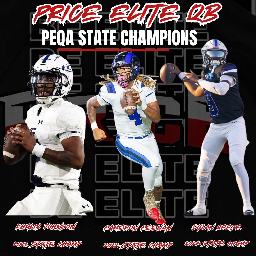 dprice_qb17's tweet photo. I started Price Elite Quarterback Academy in 2021 and my goal was to help programs change the mindset of the Quarterback play to help bring home championships‼️ The last few years we have had three guys from the PEQA family bring home the blue map‼️ PEQA                                                         

@khalib_2 2021 6A State Champ
@keenankamron 2022 5A State Champ
@Dylan_Reese_  2024 6A State Champ