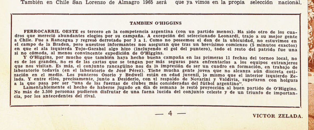 #UnDíaComoHoy [1965] 📆 #Ferro aprovecha una pausa en el torneo local y se va a jugar un amistoso a Chile  🆚 O'Higgins: pierde 3️⃣ a 1️⃣ y la revista local Estadio publica este modesto reporte
