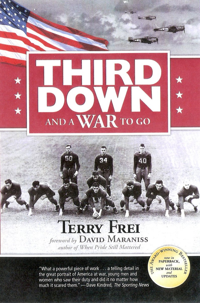 My screenplay adaptation of my book "Third Down and a War to Go" ends on upbeat note despite death of 2 Badger stars in war. By 2006, when Dave Schreiner name/number unveiled, we better grasped that '42 Badgers were a team of heroes &amp; All-American story. terryfrei.com/thirddown.html