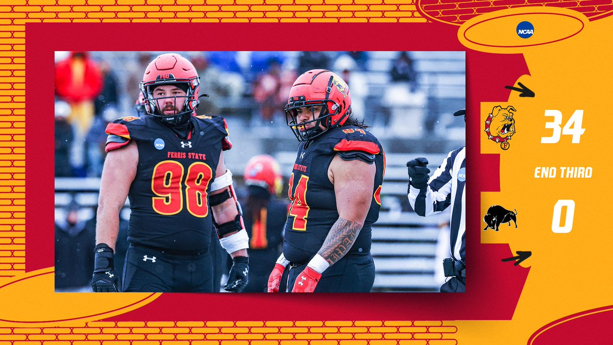 END THIRD! One quarter to go for the 'Dawgs! <a href="/FerrisFootball/">Ferris St. Football</a>