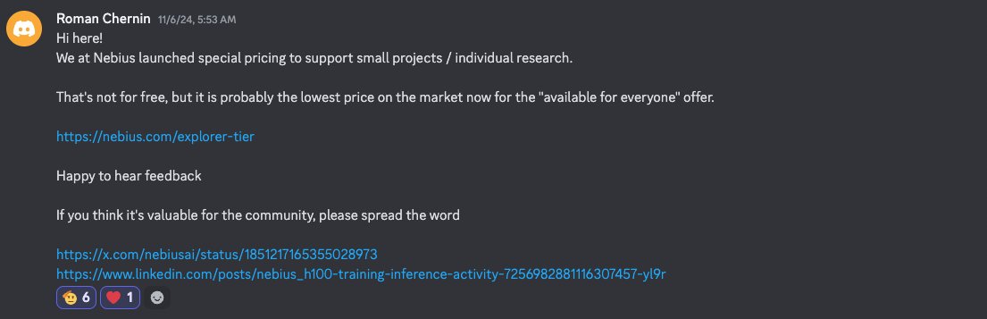 Thank you, <a href="/romanchernin/">Roman Chernin</a>  and <a href="/nebiusai/">Nebius</a> team, for enabling the explorer tier for open-source GPU aspirants to run GPU kernels at a much lower cost!