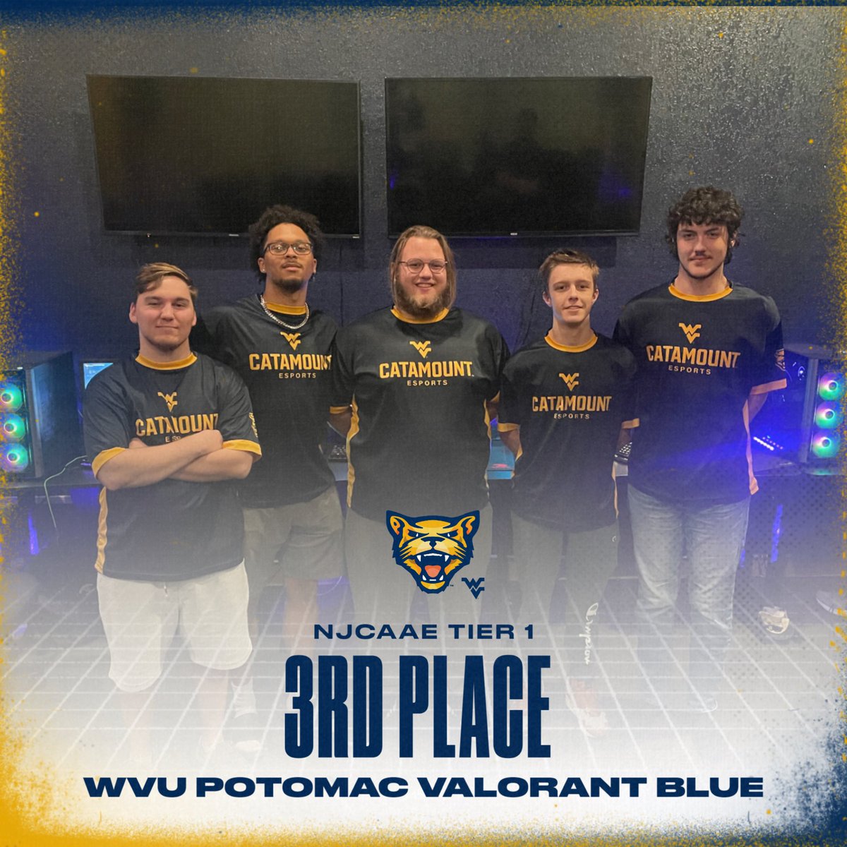 WVUPSCEsports's tweet photo. Congratulations to the WVU Potomac State College Valorant Blue team for securing their 3rd place group finish in the Tier 1 NJCAAE playoffs! Your hard work, strategy, and teamwork have truly paid off, representing Catamount Esports with pride. https://t.co/tGqgo4ajTc