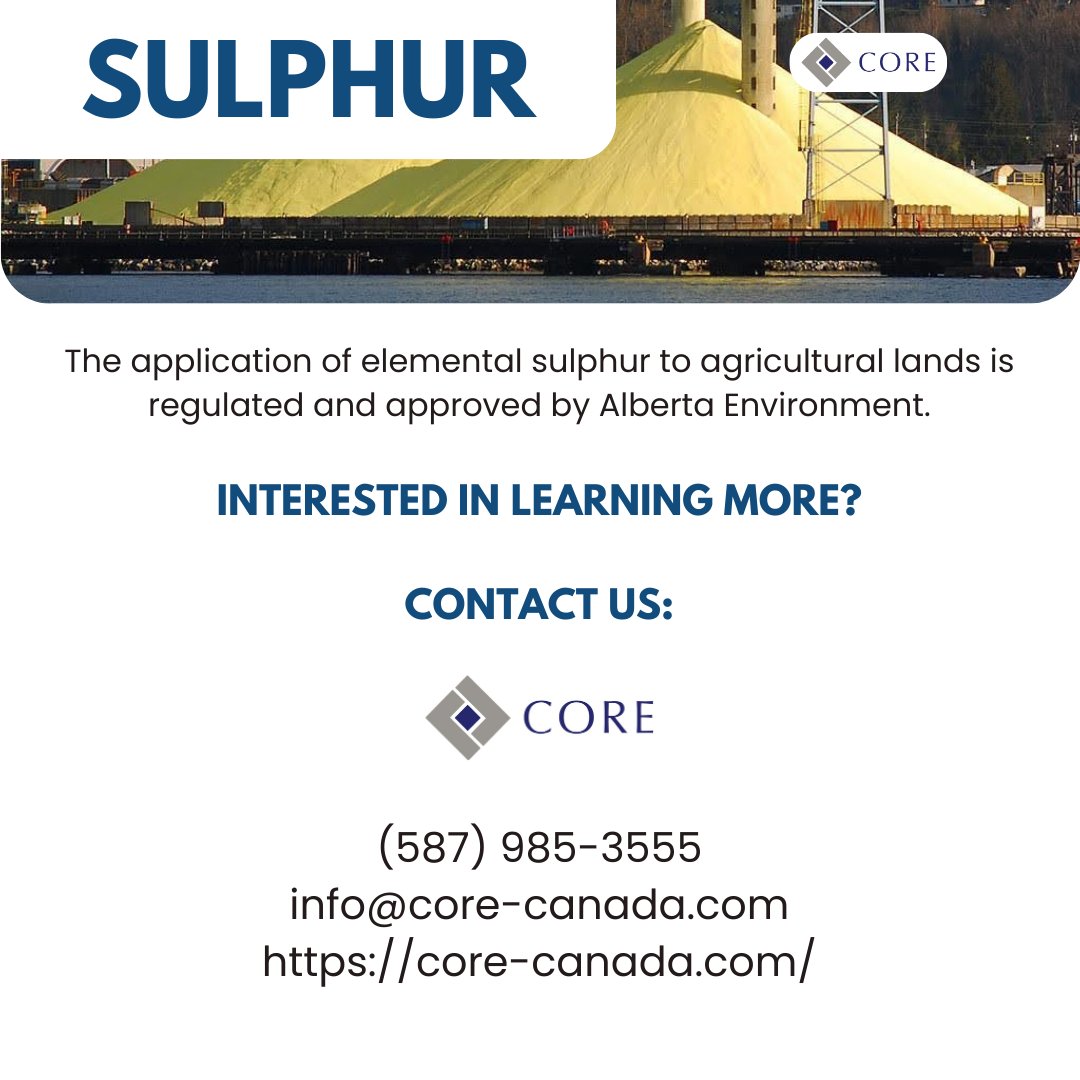 CORE Environmental Consulting Inc. is currently working to transport elemental sulphur to local landowners. If you are a landowner in the Central Alberta area and you are interested in having this material applied to your land, please contact us.

#COREEnvironmental #Sulphur