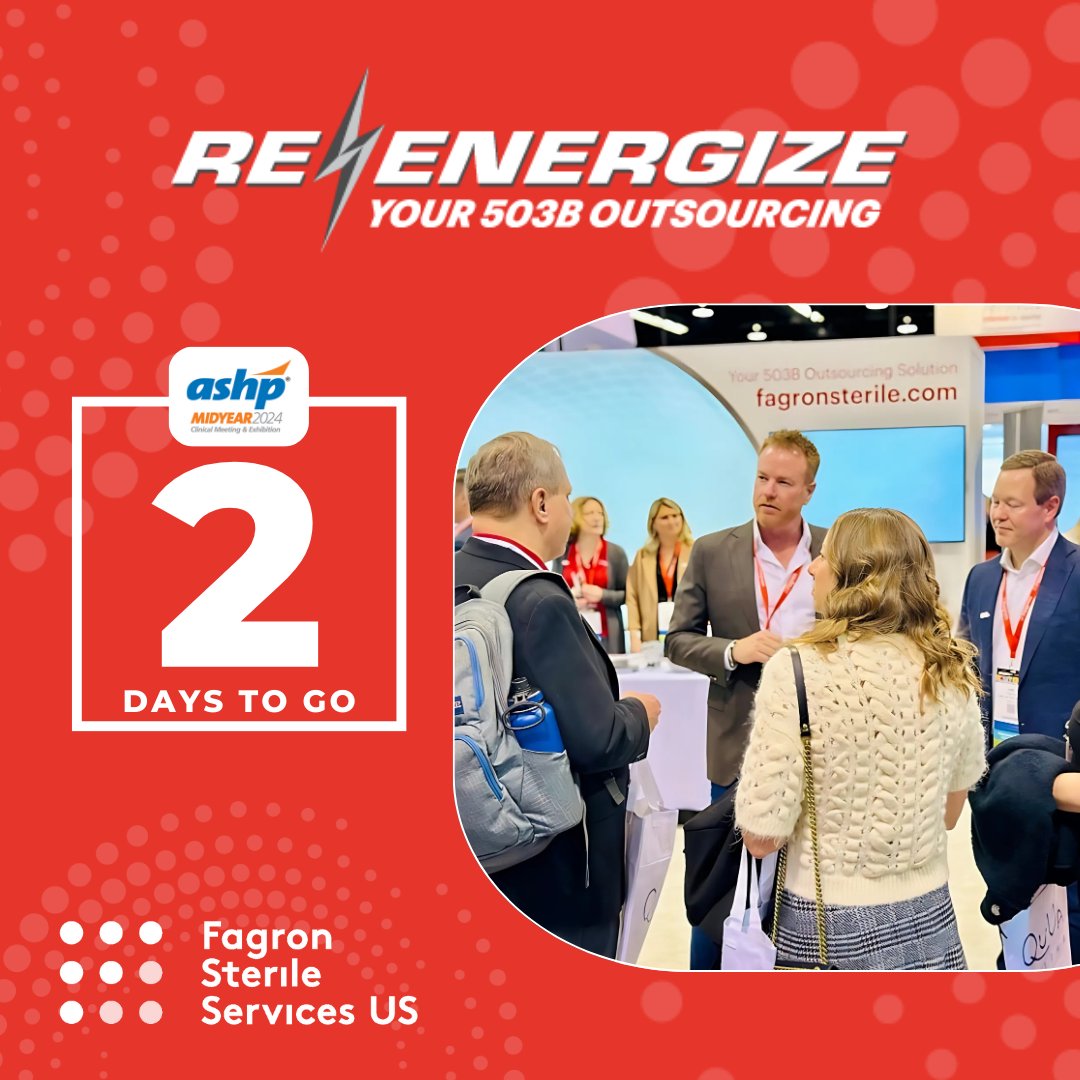 FagronSterile's tweet photo. โณ 2 days to go! We're pumped and excited to connect with you at booth #1327! Get ready to be REENERGIZE and learn more about our #503B offerings.
#ASHP24 #WeAreFagron #FagronSterileServices #503BOutsourcing https://t.co/ap0EaRATwA