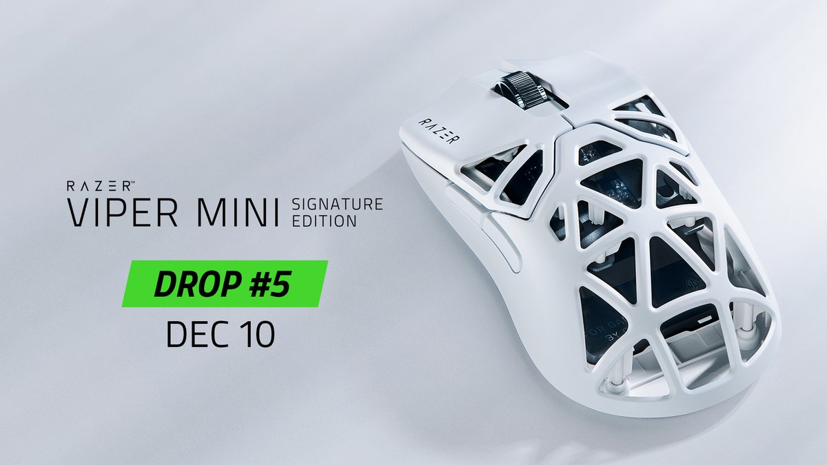 Razer's tweet photo. In a few days, the next drop is happening online and at select RazerStores—be ready to get the Razer Viper Mini Signature Edition gaming mouse: https://t.co/BsKGkNUAXj
Join our Discord server now to know when exactly the drop goes live. #vmse https://t.co/fTJHWth0Pl