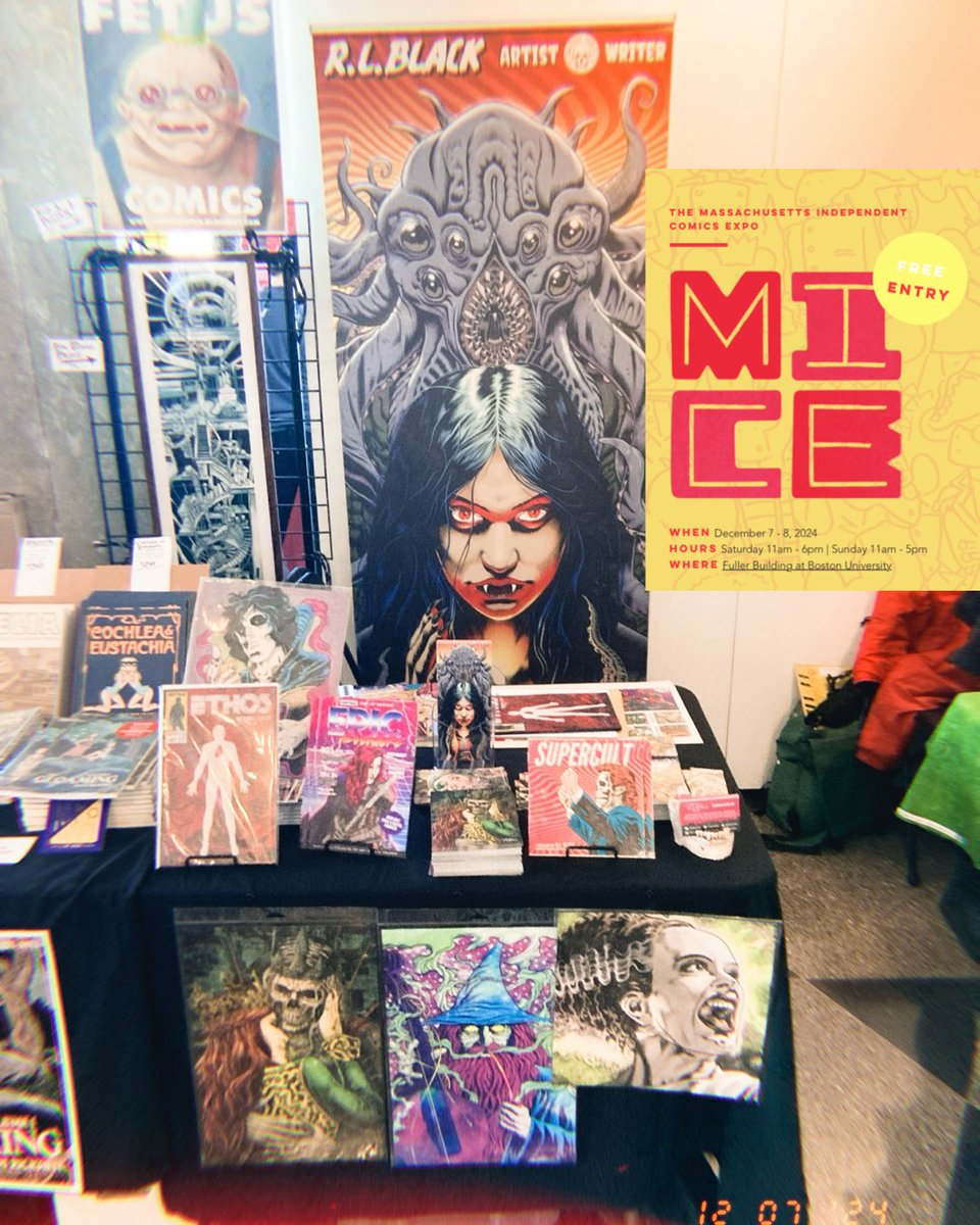 rlblackink's tweet image. Super pumped to be at @MassMICE this year! Selling lots of books. Come check it out! I also created a new banner which is wicked. So excited to be here at Boston U.
.
.
#horror #horrorart #horrorcomics #comic #comics #comicart #comicartist #art #artist #cthulhu #cthulhumythos