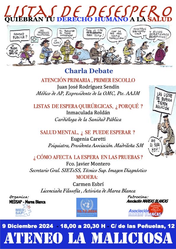 MesaDefensaSani's tweet photo. #ListasDeDesespero #10DdiaDDHH  No permitas que te arrebaten la Sanidad
⁦@EeAmadrid⁩ ⁦@DesarmaMadrid⁩ ⁦@OrgulloLocoMad⁩ ⁦@AlertaDesahucio⁩ ⁦@FRAVM⁩ ⁦@CGTGulla⁩ ⁦@OSumma112⁩ ⁦@mareablancaESP⁩ ⁦@EdurneCesbri⁩ ⁦@yayoflautas https://t.co/tsj7fHiK2F