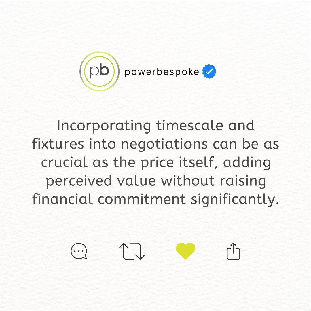 powerbespoke's tweet photo. Incorporating timescale and fixtures into negotiations can be as crucial as the price itself, adding perceived value without raising financial commitment significantly. #powerbespoke #realestate #strategy Full Blog Here: https://t.co/fl9K4omlOi https://t.co/ZXUVa7NIs6
