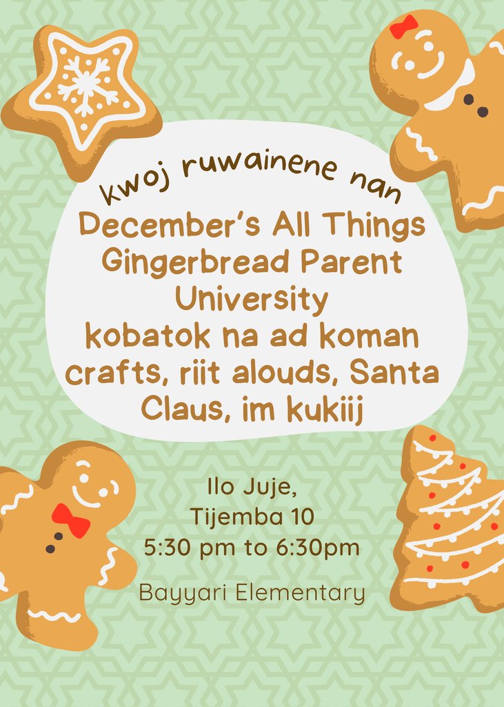 BayyariE's tweet photo. Save the date—this Tuesday, December 10, from 5:30 to 6:30, is our Gingerbread Parent University. Come and enjoy Gingerbread Activities and have your picture taken with Santa Claus. https://t.co/WbpO6HdP9b