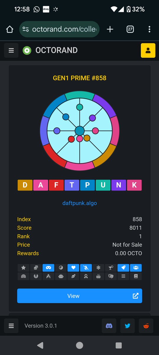 My #DAFTPUNK Gen1 Prime is now ranked #1 on @octorand 

🚀🐙🚀🐙🚀🐙🚀🐙
 <a href="/Algorand/">Algorand</a> #Algo $Algo #Algorand