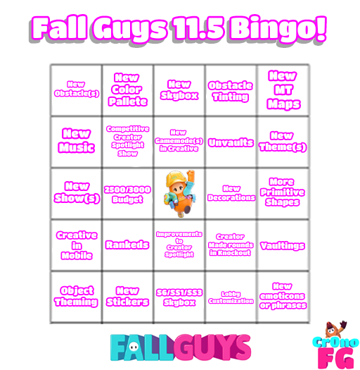 Cr0noFG's tweet photo. Fall Guys 11.5 Bingo!!! 📋👀
#FallGuys #FallGuysCreative #FallGuysMobile https://t.co/EK5f6ewmwG
