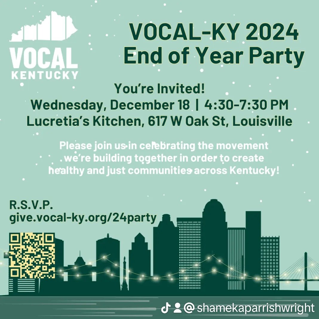 Will you join us for our End of the Year Celebration &amp; Fundraiser? #VOCALKY is just two and a half years old as an organization. We started our black woman directed, multi-racial membership-led community organizing non-profit, standing on the shoulders of 25 years from ACT UP