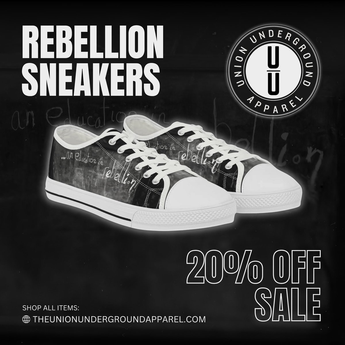 TheUUofficial's tweet photo. Treat yourself or a friend this Holiday season to a pair of “Rebellion Sneakers”!! 👟👟
Shop All Items🔽
https://t.co/OieEm3A3Bc
20% OFF ALL DECEMBER
#theunionunderground #unionunderground #unionundergroundapparel https://t.co/t7BJw7m8yZ