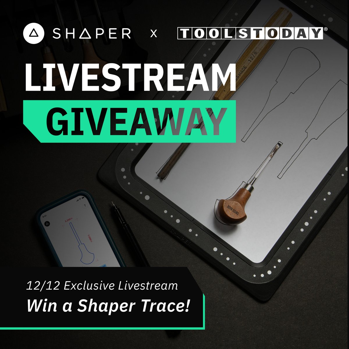Toolstoday's tweet photo. 🎥✨ Don’t miss the **Shaper x ToolsToday Livestream** on **12/12** for a chance to **win a Shaper Trace**! 🛠️🎁  

🔥 Packed with insights &amp; giveaways!  
📅 Mark your calendar: 12/12  
🎥 Sign up: https://t.co/aAIzEF6Xq3  
#Giveaway #ShaperTools #ToolsToday https://t.co/bxk3Gwhrtj
