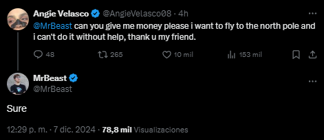 TndenciaStream's tweet photo. "Angie"

Porque ahora le pidió plata a MrBeast para concretar su viaje al Polo Norte y le dijo que sí. https://t.co/KIzBDXBNUU