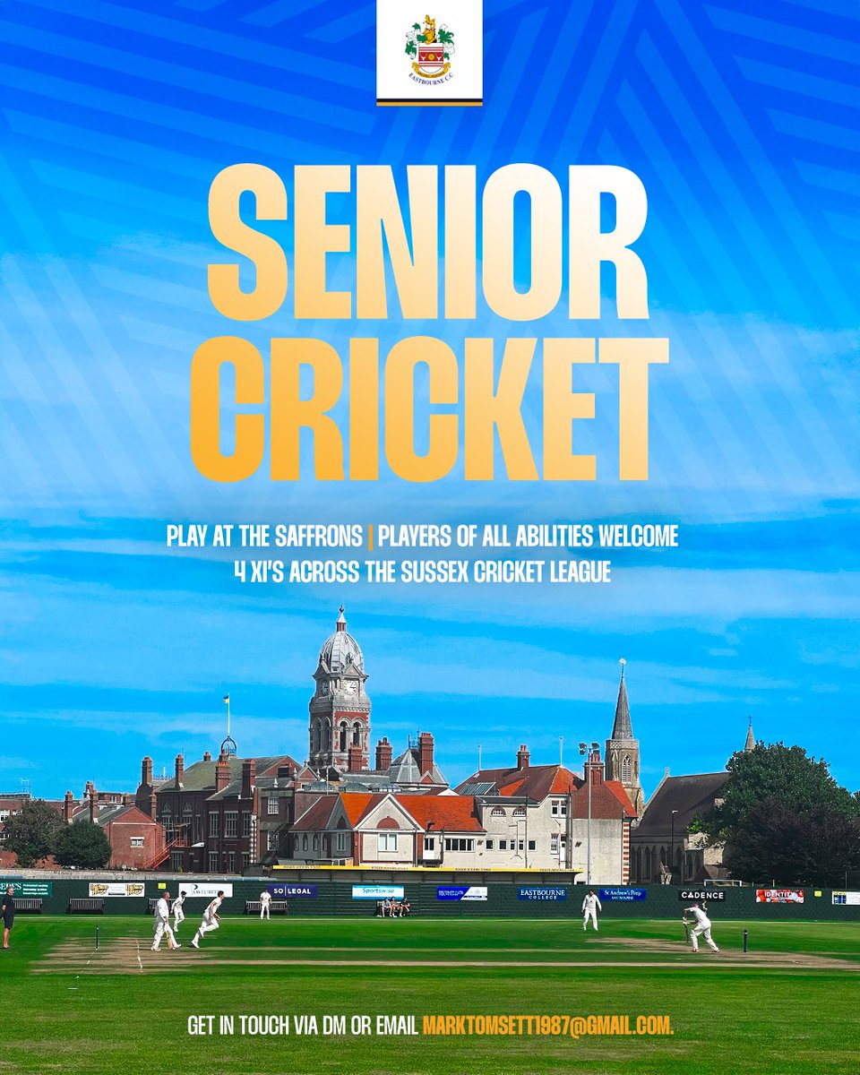 Join Eastbourne Cricket Club! 🏏

Looking to get back into cricket, try it for the first time, or just fancy a new challenge? Play at the stunning Saffrons and be pat of a friendly, competitive club! 🤝

Drop us a DM or email marktomsett1987@gmail.com to get involved!