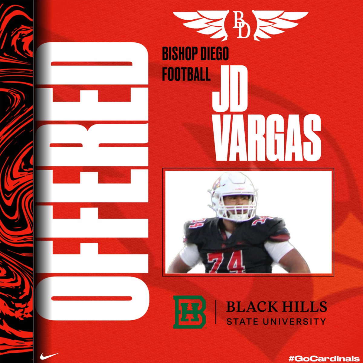 Bishop Diego Football (@bdhs__football) on Twitter photo Congratulations to Jesus "JD" Vargas on his offer to play football at Black Hill State <a href="/BDHS_Athletics/">Bishop Diego Athletics</a> <a href="/805JD/">Jesus Vargas</a>
#GoCardinals Congratulations to Jesus "JD" Vargas on his offer to play football at Black Hill State <a href="/BDHS_Athletics/">Bishop Diego Athletics</a> <a href="/805JD/">Jesus Vargas</a>
#GoCardinals