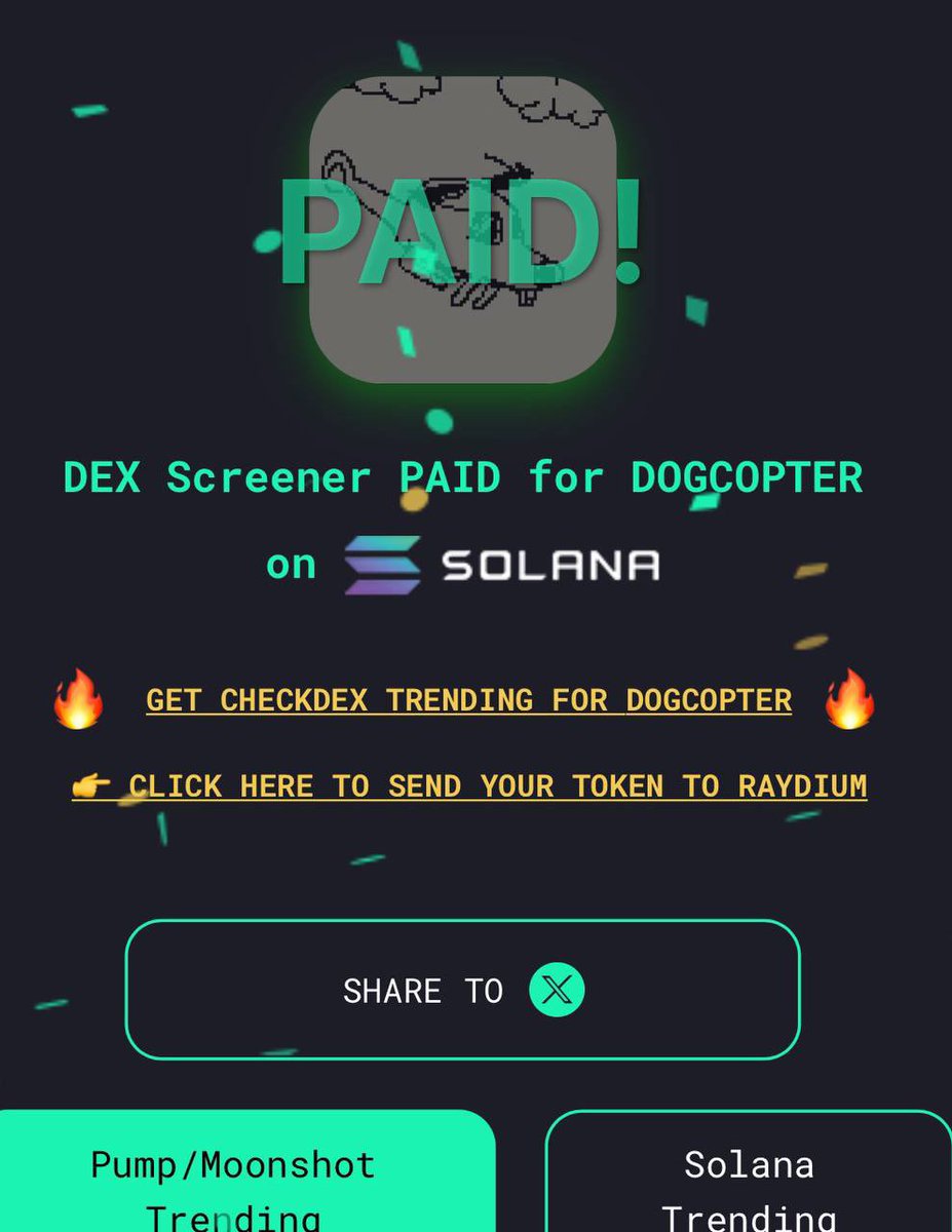 DogCopterCTO's tweet photo. #DogCopter is going to fly on Ray

DEX is paid:

Hop in for a ride!

https://t.co/fdBwf7o6OD https://t.co/RKB9SF4T0o