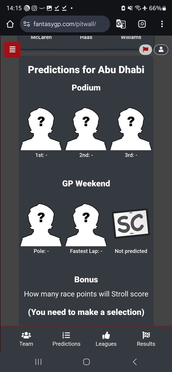Idrialis's tweet photo. @Fantasy_GP Why my automatic prediction weren't filled for this race? https://t.co/P5QjAQ9SBp