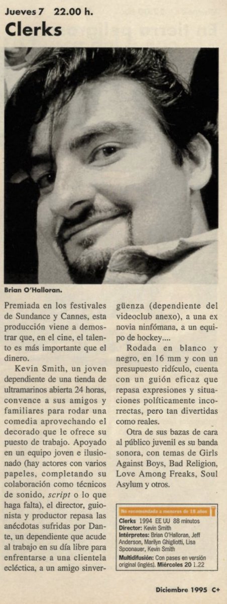 gencanalplus's tweet photo. La película que dio el pistoletazo de salida al cine independiente underground que tanto prolifero a mediados de los 90. Cine fresco, original e ingenioso, como esta joyita

El 7 de diciembre del 95 C+ estrenó "Clerks" de @ThatKevinSmith https://t.co/69Xb3osTB2