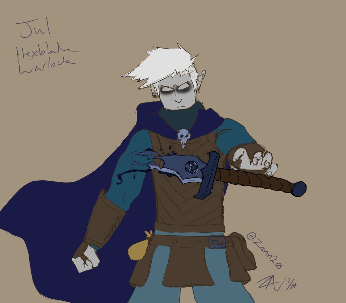 Zann20's tweet photo. Sketched up another DnD OC! This time a Changeling Hexblade Warlock! #art #artist #artstream #digitalart #dnd #oc #changeling #hexblade #warlock #sketch #clipstudiopaint #xppen #pngtuber #dndecember https://t.co/JizRTdPStb