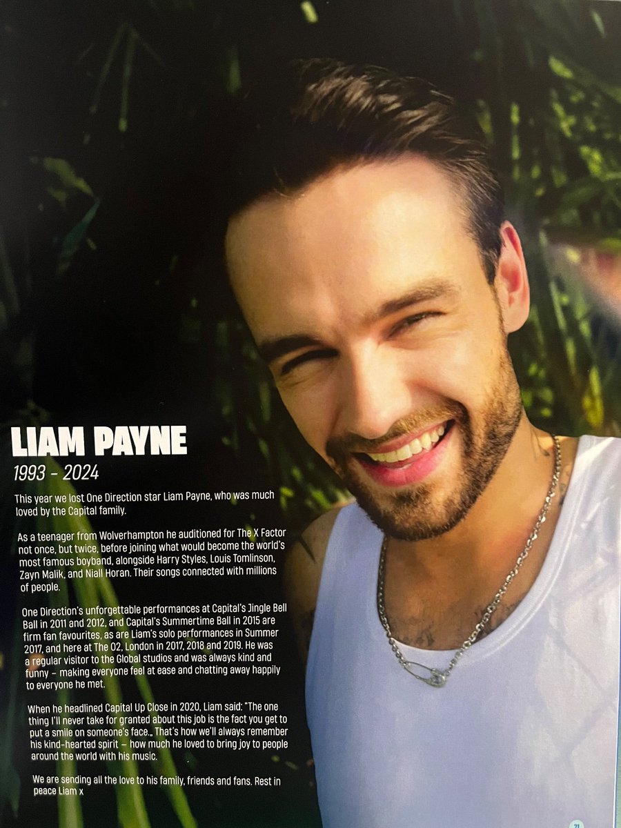 Tribute to Liam Payne in Jingle Bell Ball 2024's programme. 🕊️