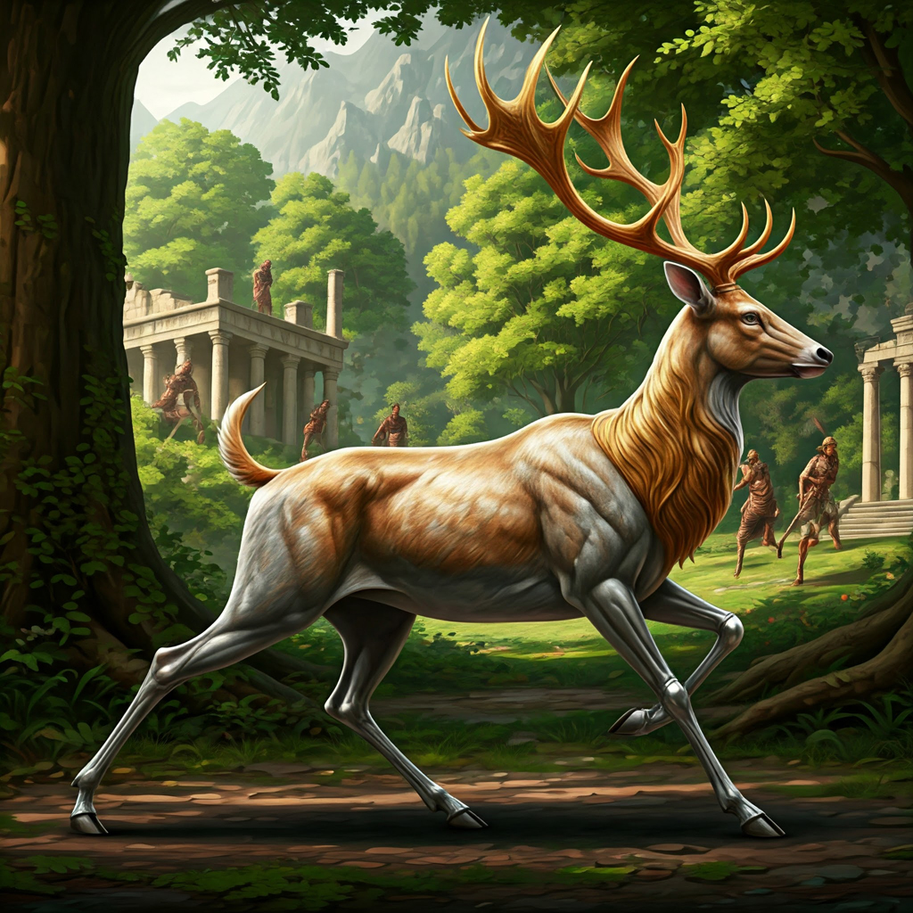 Migs321Migs111's tweet photo. The #Ceryneian doe represents purity and wild nature: being sacred to #Artemis, she embodied pristine beauty and freedom. #ClassicalCivilisation #Hercules #mythology #heracles #GreekMythology #MythologyFacts #Greece #ArtificialIntelligenceArt #ART #AIart #ArtIA #AI #IA https://t.co/KhSIqpq0h7