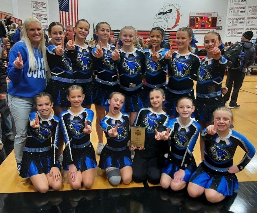 Jays cheer 1st place at Highland competition.