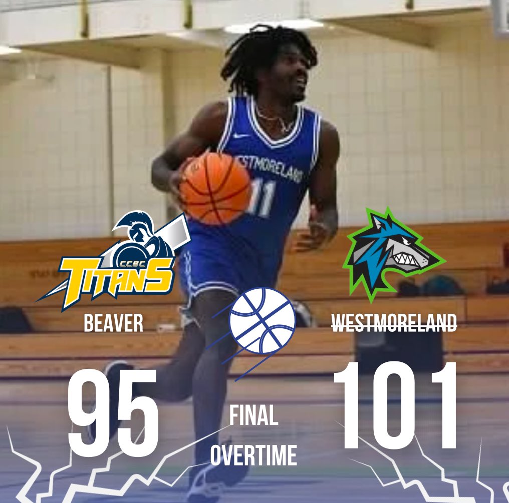 Westmoreland pulls off the 101-95 win in OT! Lorenzo Gardner with 21 point!! <a href="/StudentLifeWCCC/">Student Life at Westmoreland</a> <a href="/ConnectWCCC/">Westmoreland County Community College</a> <a href="/WestmorelandSN/">Westmoreland Sports Network</a> <a href="/BillBeckner/">Bill Beckner</a> <a href="/Schofield_Trib/">J. Paul Schofield</a> <a href="/westernpasports/">WesternPAsports</a>