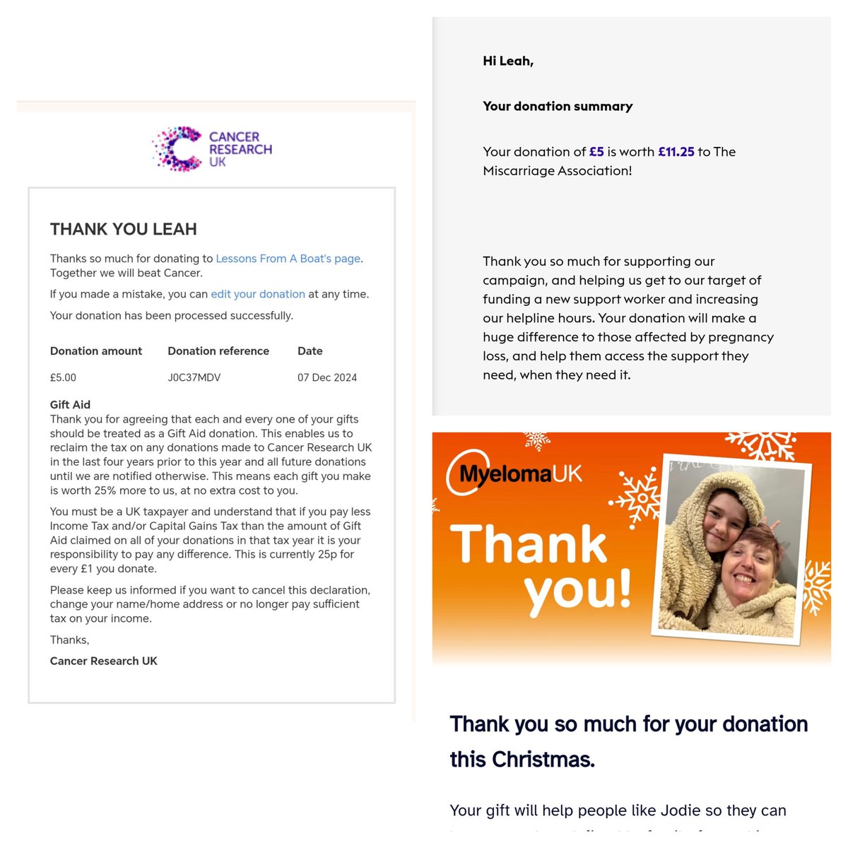 Keeping the tradition going and in lieu of Christmas cards, we've donated to 3 amazing charities, all close to our heart this year.
<a href="/MyelomaUK/">Myeloma UK</a>
<a href="/MiscarriageA/">Miscarriage Association</a>
<a href="/CR_UK/">Cancer Research UK</a> via Lessons From a Boat!

Happy Christmas everyone ❤️🎄