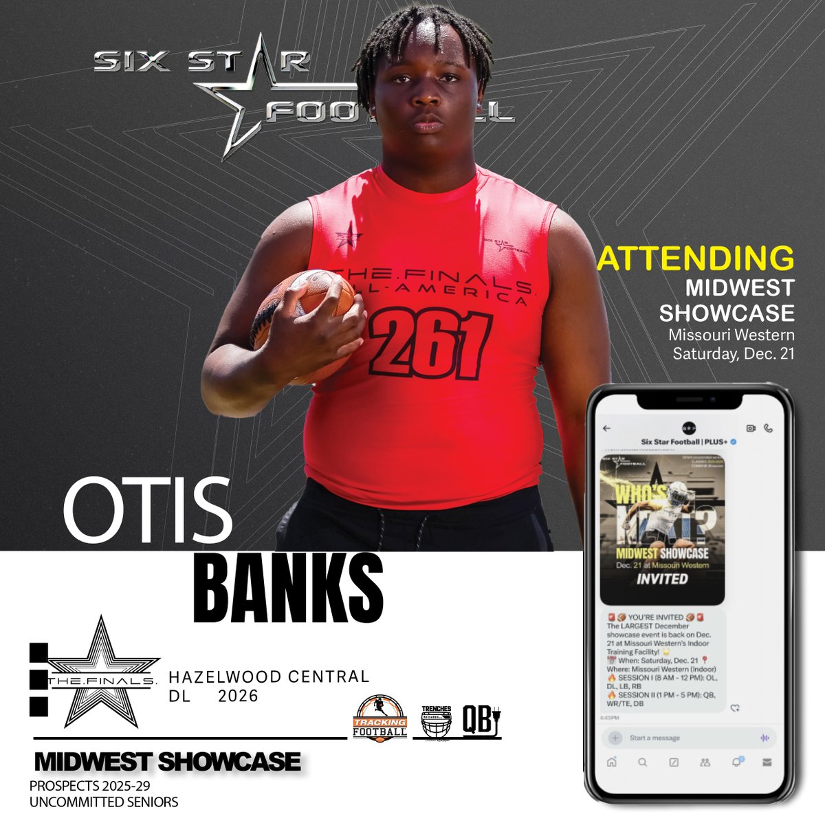 Six Star Football | PLUS+ (@sixstarfootball) on Twitter photo MIDWEST SHOWCASE | Otis Banks
6’0, 240 | DL | 2026 | Hazelwood Central (MO) | <a href="/OtisBanks08/">Otis Banks</a>
⭐ Excited to announce Otis Banks will be attending the Midwest Showcase!
📆Dec 21
📍Missouri Western
REGISTER/INFO ➡️sixstarfootball.com/six-star-footb… MIDWEST SHOWCASE | Otis Banks
6’0, 240 | DL | 2026 | Hazelwood Central (MO) | <a href="/OtisBanks08/">Otis Banks</a>
⭐ Excited to announce Otis Banks will be attending the Midwest Showcase!
📆Dec 21
📍Missouri Western
REGISTER/INFO ➡️sixstarfootball.com/six-star-footb…