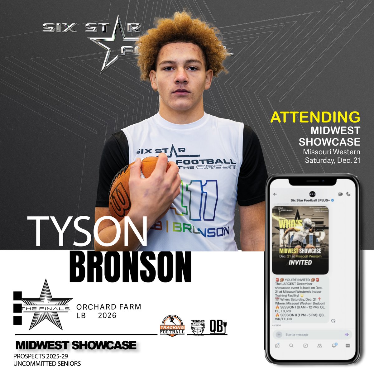 Six Star Football | MISSOURI (@6starfootballmo) on Twitter photo MIDWEST SHOWCASE | Tyson Bronson
6’1, 205 | LB | 2026 | Orchard Farm (MO) | <a href="/TysonBronson/">Tyson Bronson</a>
⭐ Excited to announce Tyson Bronson will be attending the Midwest Showcase!
📆Dec 21
📍Missouri Western
REGISTER/INFO ➡️sixstarfootball.com/six-star-footb… MIDWEST SHOWCASE | Tyson Bronson
6’1, 205 | LB | 2026 | Orchard Farm (MO) | <a href="/TysonBronson/">Tyson Bronson</a>
⭐ Excited to announce Tyson Bronson will be attending the Midwest Showcase!
📆Dec 21
📍Missouri Western
REGISTER/INFO ➡️sixstarfootball.com/six-star-footb…