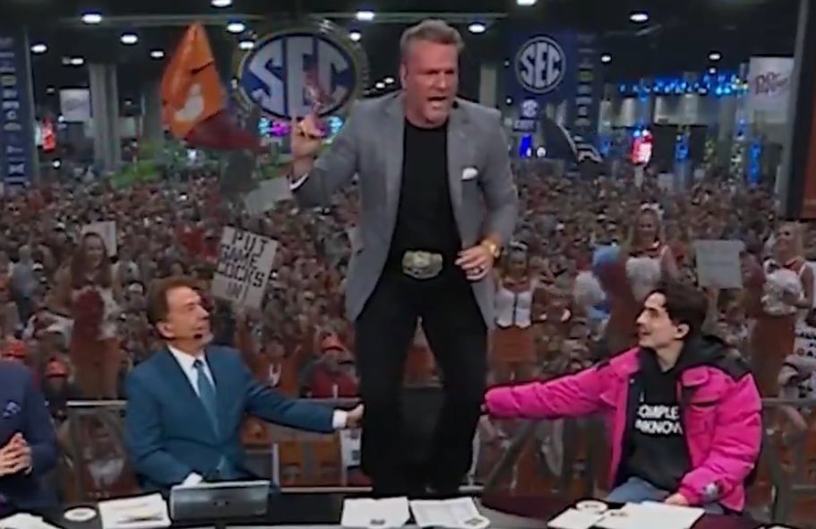 Imagine telling someone a year ago, Nick Saban and Timothée Chalamet would be working together to make sure Pat McAfee didn’t fall