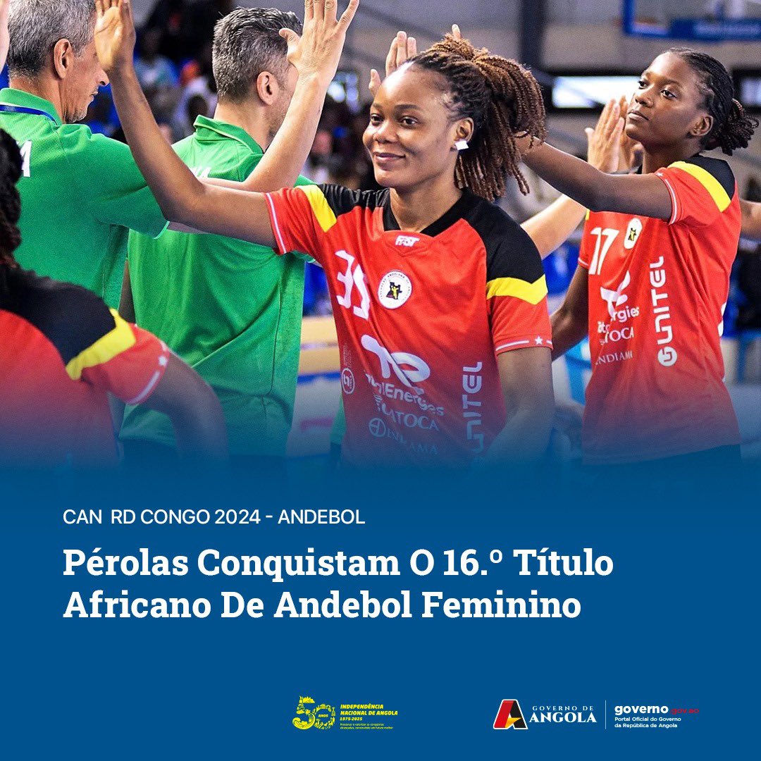 As nossas pérolas preciosas conquistaram o 16.° título africano COM ESTILO, ESTRONDO e para não deixar quaisquer dúvidas:
EM ÁFRICA O ANDEBOL FEMININO TEM DONAS 

VIVA ANGOLA 💪🏽💪🏽👌🏽👌🏽👏🏽👏🏽