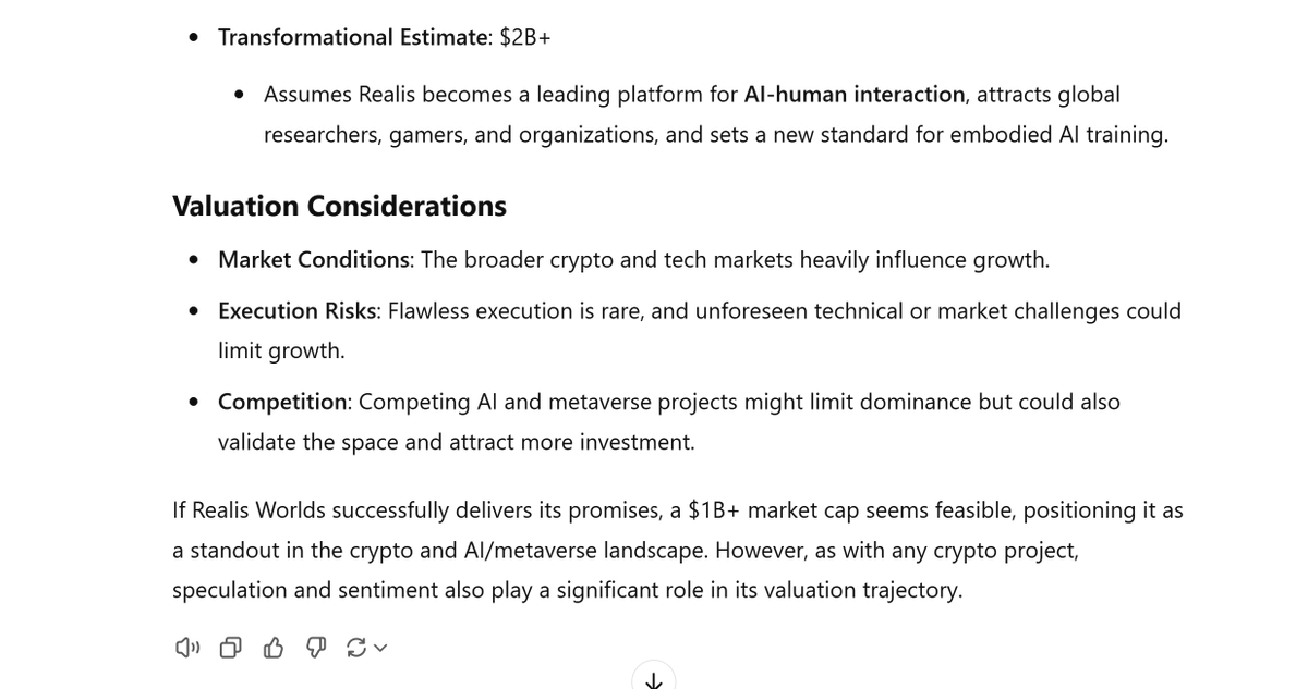 Gator_the_goat's tweet image. Uploaded $Realis White Paper into Chat GPT.  Says it is a +Billion dollar value if executed successfully.  Even if its executed poorly, 10% of that is over $100 Million.  Lots of room to run here.
