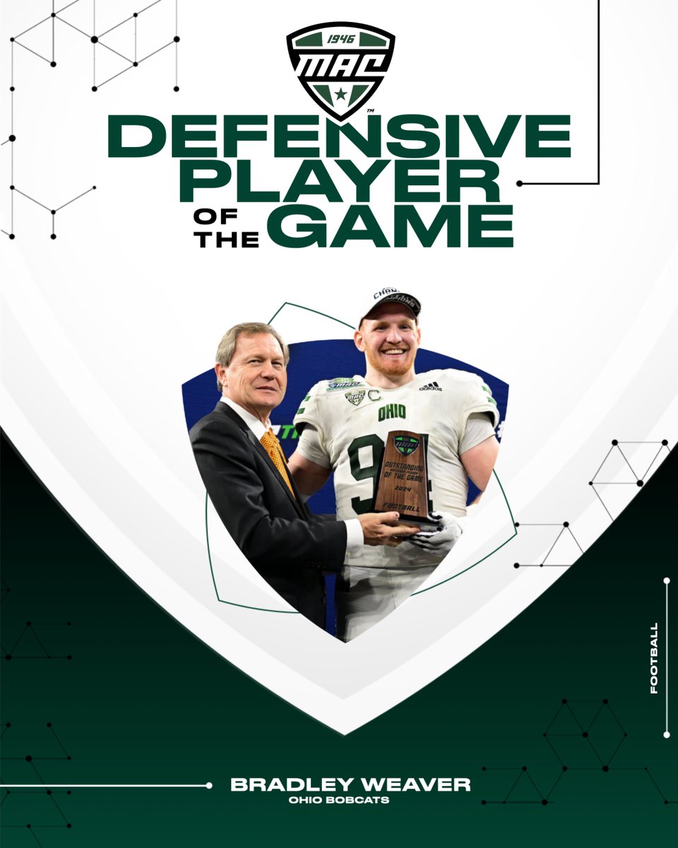 Congrats to Ohio's Bradley Weaver -- the 2024 MAC Football Championship Defensive Player of the Game!

<a href="/OhioFootball/">Ohio Football</a> | #MACtion