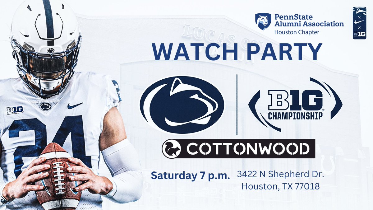 IT'S GAMEDAY, Y'ALL! Demanding all #Houston area <a href="/PennStateAlums/">Penn State Alumni</a> to come join us at Cottonwood in the Heights to watch <a href="/PennStateFball/">Penn State Football</a> DOMINATE THE DUCKS and bring home a B1G title!! #WeAre #PennState