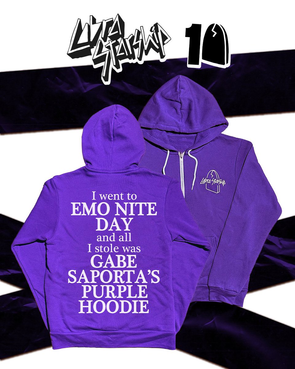 Cobra Starship (@cobrastarship) on Twitter photo I’m not sure how I feel about everyone stealing my hoodie… promise to at least take good care of her? 😔
FOR SALE @ EMO NITE DAY TOMORROW. LIMITED QUANTITIES.
Love you <a href="/emonitela/">emo nite</a> 💜 See you tomorrow! I’m not sure how I feel about everyone stealing my hoodie… promise to at least take good care of her? 😔
FOR SALE @ EMO NITE DAY TOMORROW. LIMITED QUANTITIES.
Love you <a href="/emonitela/">emo nite</a> 💜 See you tomorrow!
