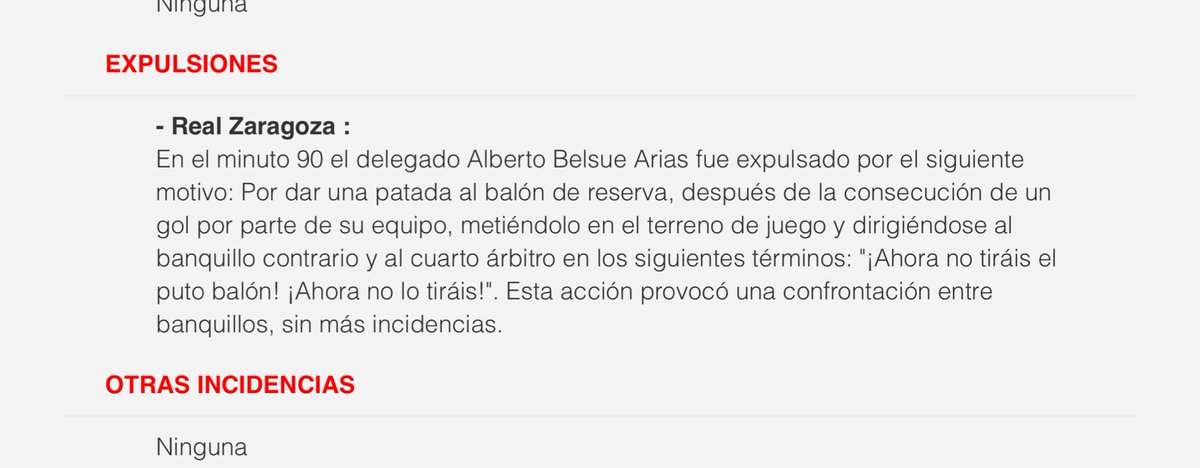 🟥 Alberto Belsué ha sido expulsado por dar una patada a un balón tras el gol de Francho y dirigirse al banquillo del Deportivo en estos términos: “¡Ahora no tiráis el puto balón! ¡Ahora no lo tiráis!”. Honor.
