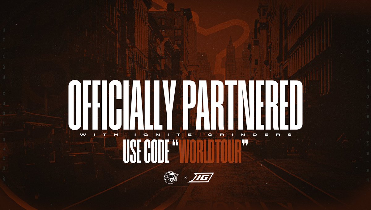 WorldTour (@worldtourempire) on Twitter photo Happy to announce our partnership with <a href="/IgniteGrinders/">IGNITE GRINDERS🔥</a> looking forward to working with them make sure you use code “WorldTour” at checkout. #TourWorld Happy to announce our partnership with <a href="/IgniteGrinders/">IGNITE GRINDERS🔥</a> looking forward to working with them make sure you use code “WorldTour” at checkout. #TourWorld