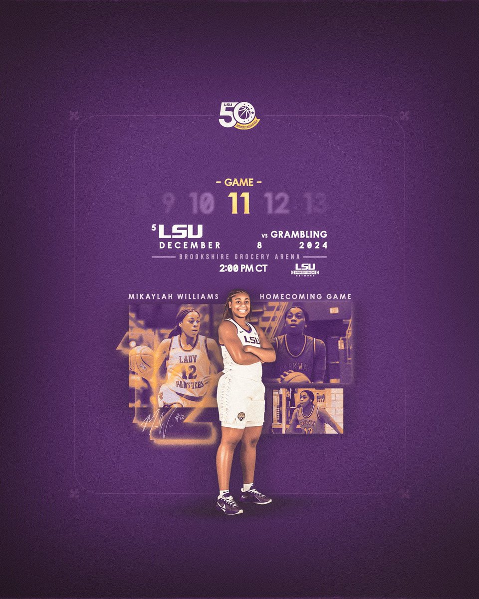LSUwbkb's tweet photo. Mikaylah Williams will return home to Bossier City, Louisiana Sunday at 2 p.m. CT when No. 5 LSU takes on Grambling! https://t.co/JCdlWhKYFf