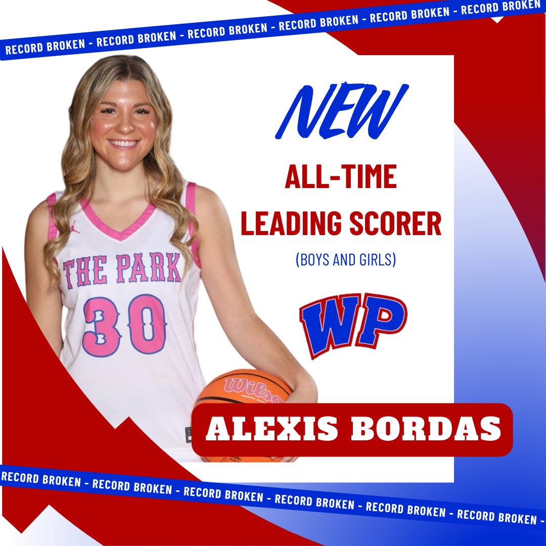 WPHSgirlsbb's tweet photo. 1️⃣8️⃣8️⃣2️⃣ POINTS!!!! 

Alexis Bordas is the new all-time leading scorer in WP history (boys and girls) breaking the 44-year old record that was held by Dee Davis! ❤️🤍💙 

Congratulations Lex! We are so proud of you!! https://t.co/GV9SOqSgc1